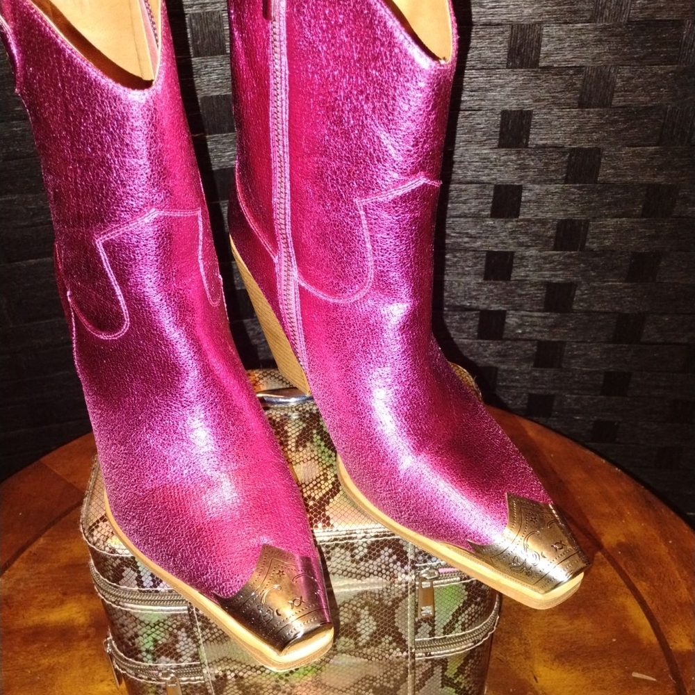 Dazzling Hot pink vibrant Pink Ankle Boots with Shimmer Finish